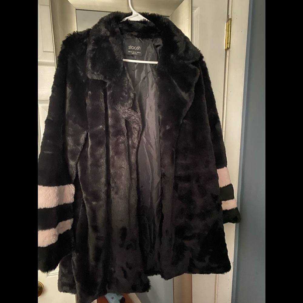 Black and pink fluffy jacket